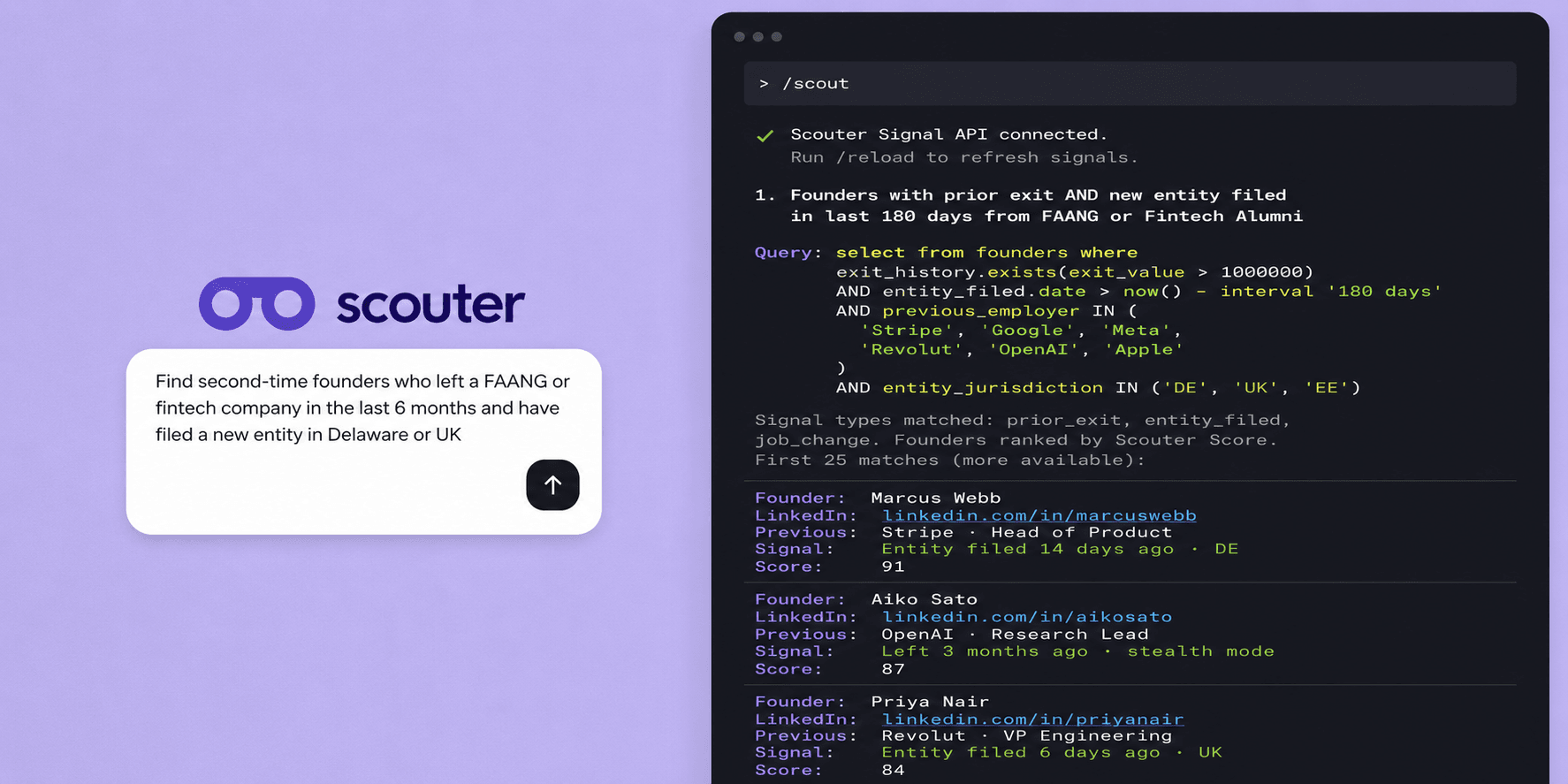 Scouter API founder intelligence product preview